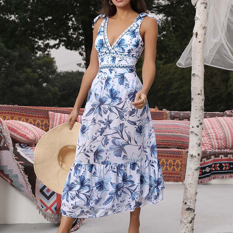 💥 Special Sale 50% OFF💥 V Neck Lace Up Printed One Piece Swimsuit and Skirt