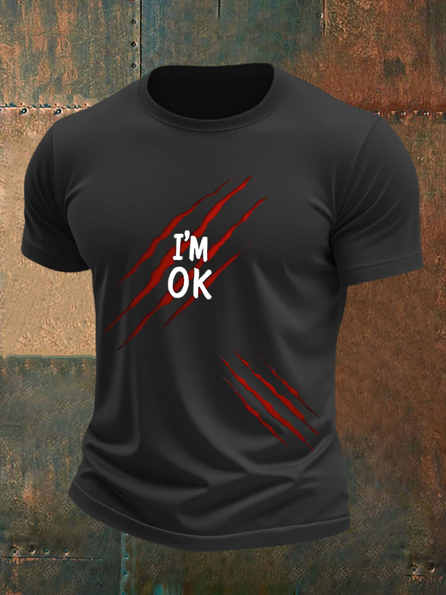 Men's Funny Halloween I'm OK Scratch Print Casual Tee