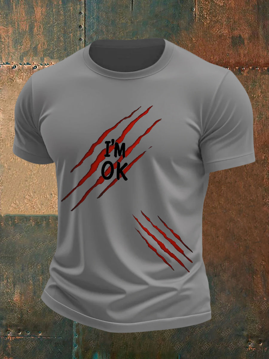Men's Funny Halloween I'm OK Scratch Print Casual Tee