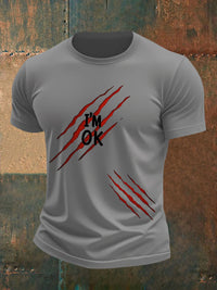 Men's Funny Halloween I'm OK Scratch Print Casual Tee