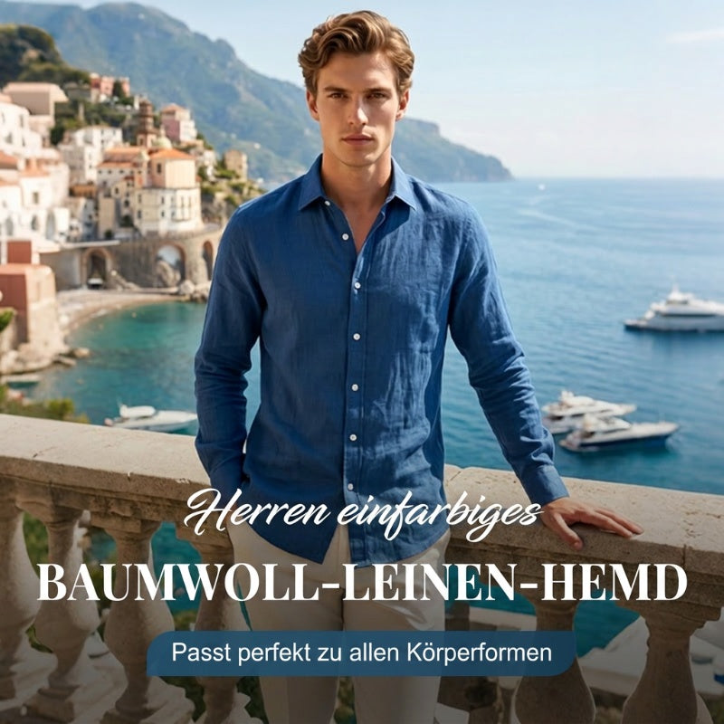 Einfarbiges Herrenhemd aus Baumwollleinen