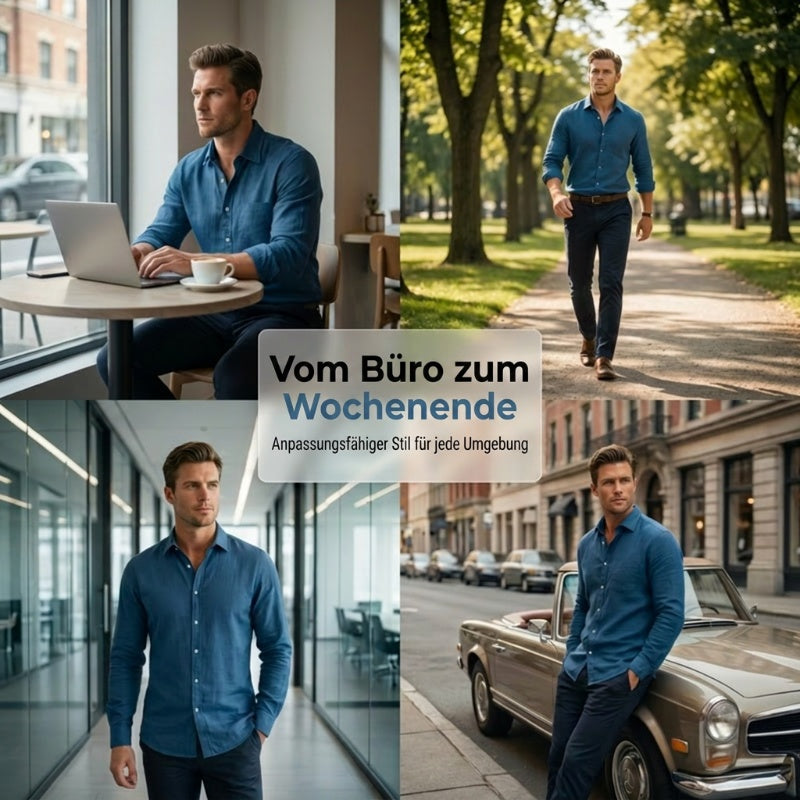 Einfarbiges Herrenhemd aus Baumwollleinen