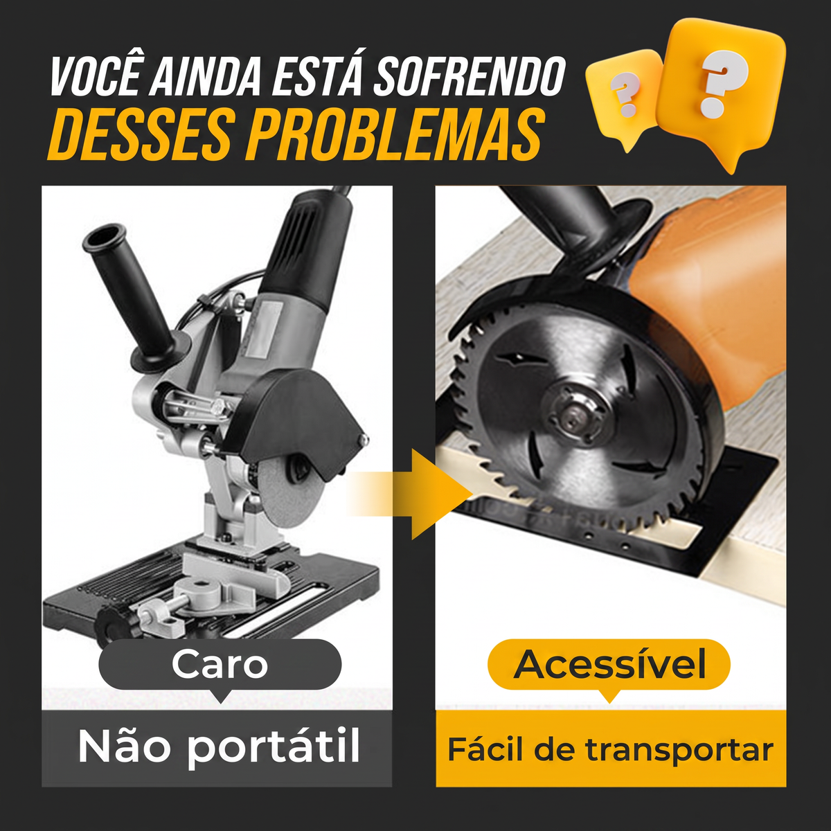 🔥Promoção imperdível com grandes descontos🔥 Suporte de corte para rebarbadora com kit de cobertura protetora – ajustável de 0 a 45°, profundidade de corte de 0 a 40 mm, compatível com rebarbadoras de 4 a 5 polegadas (100-125 mm), feito de ferro + ABS 🔧