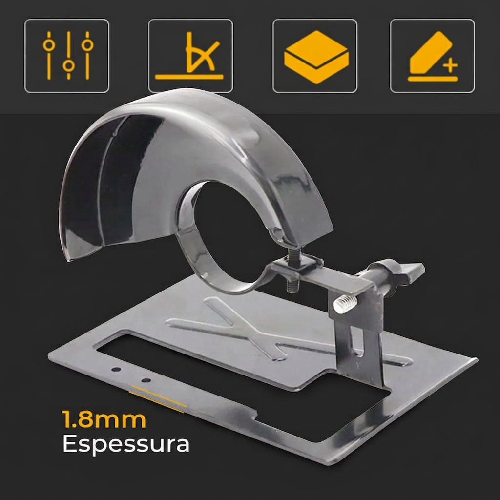 🔥Promoção imperdível com grandes descontos🔥 Suporte de corte para rebarbadora com kit de cobertura protetora – ajustável de 0 a 45°, profundidade de corte de 0 a 40 mm, compatível com rebarbadoras de 4 a 5 polegadas (100-125 mm), feito de ferro + ABS 🔧