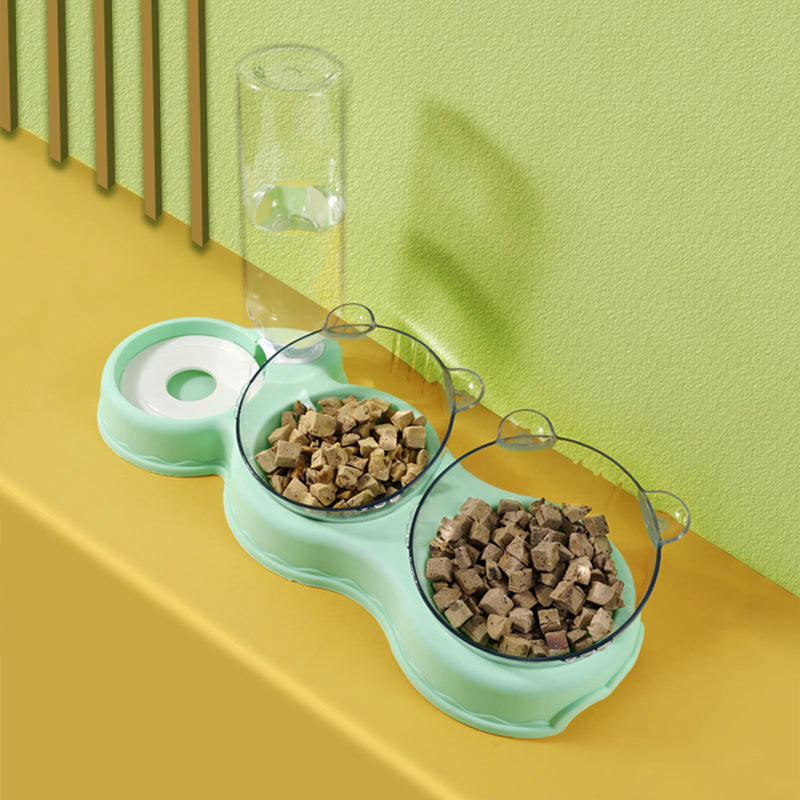 3-in-1 Pet Double Bowls with Automatic Water Dispenser