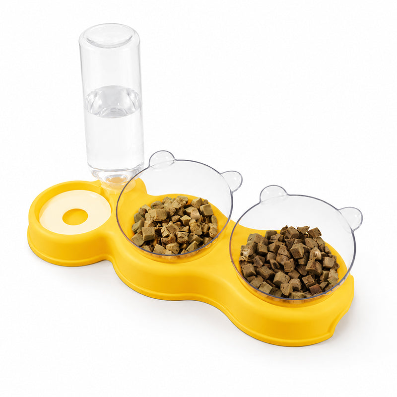 3-in-1 Pet Double Bowls with Automatic Water Dispenser