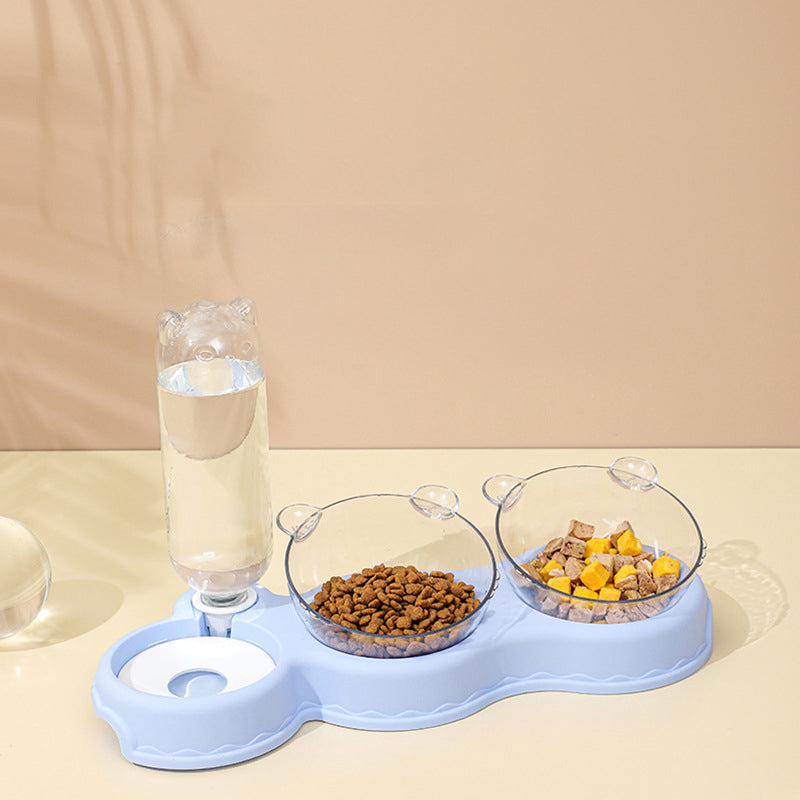3-in-1 Pet Double Bowls with Automatic Water Dispenser