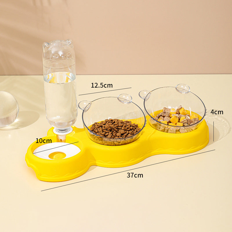 3-in-1 Pet Double Bowls with Automatic Water Dispenser