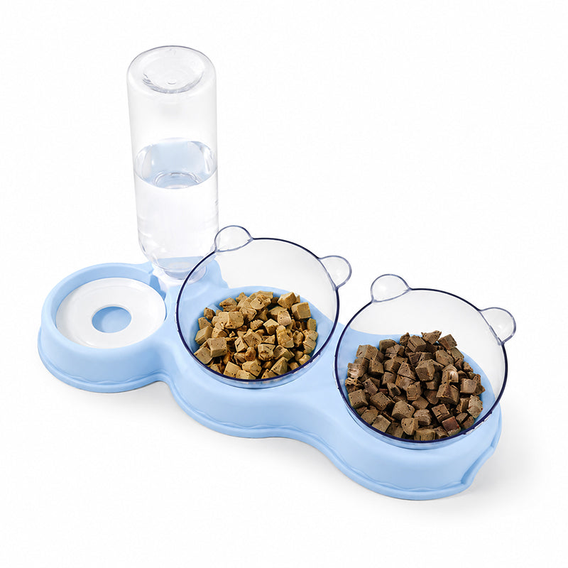 3-in-1 Pet Double Bowls with Automatic Water Dispenser