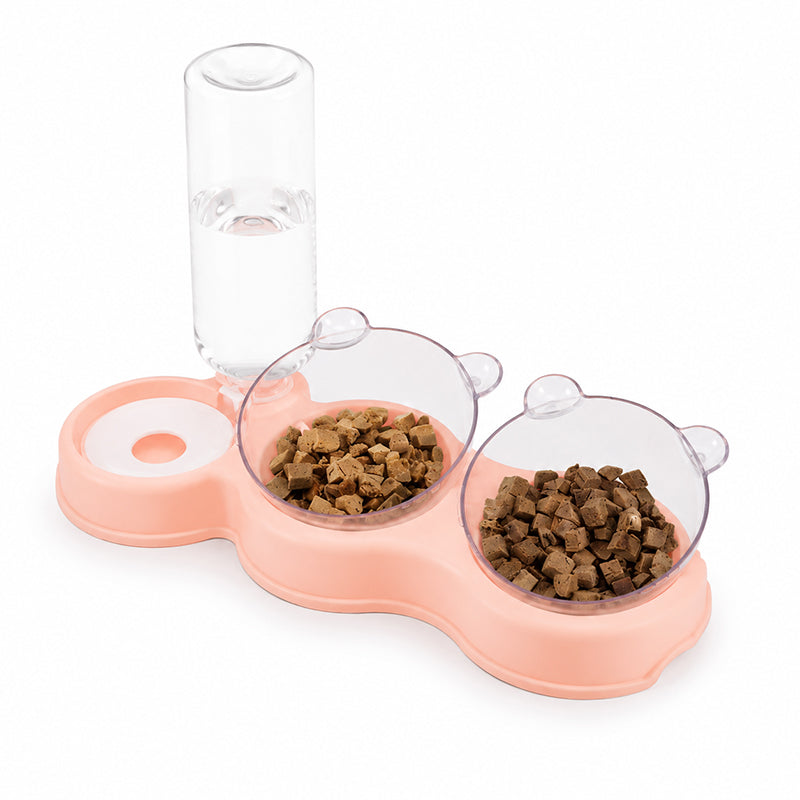3-in-1 Pet Double Bowls with Automatic Water Dispenser