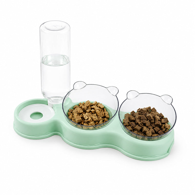 3-in-1 Pet Double Bowls with Automatic Water Dispenser