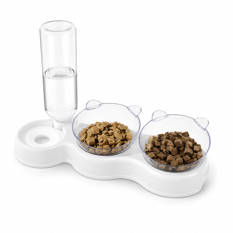 3-in-1 Pet Double Bowls with Automatic Water Dispenser