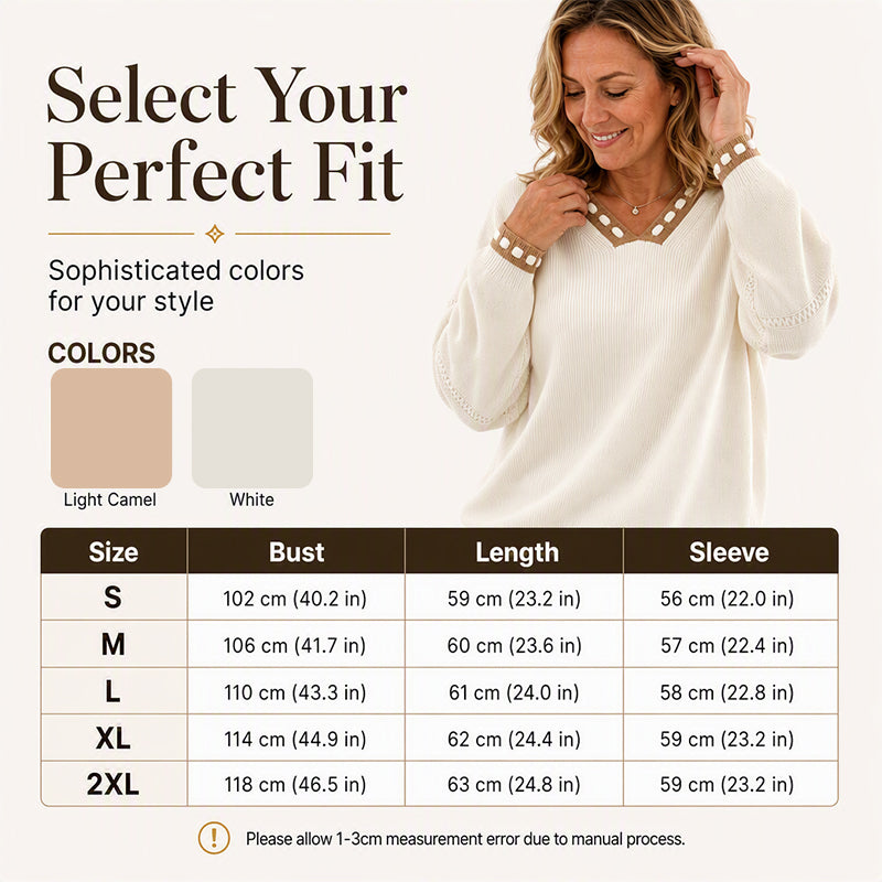 Women's Cozy V-Neck Sweater with Contrast Trim
