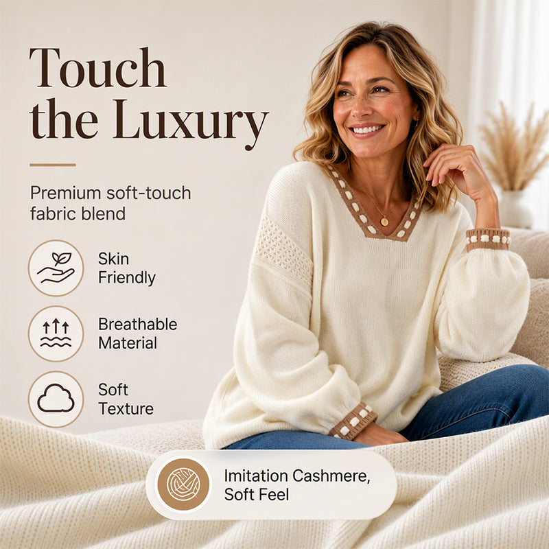 Women's Cozy V-Neck Sweater with Contrast Trim